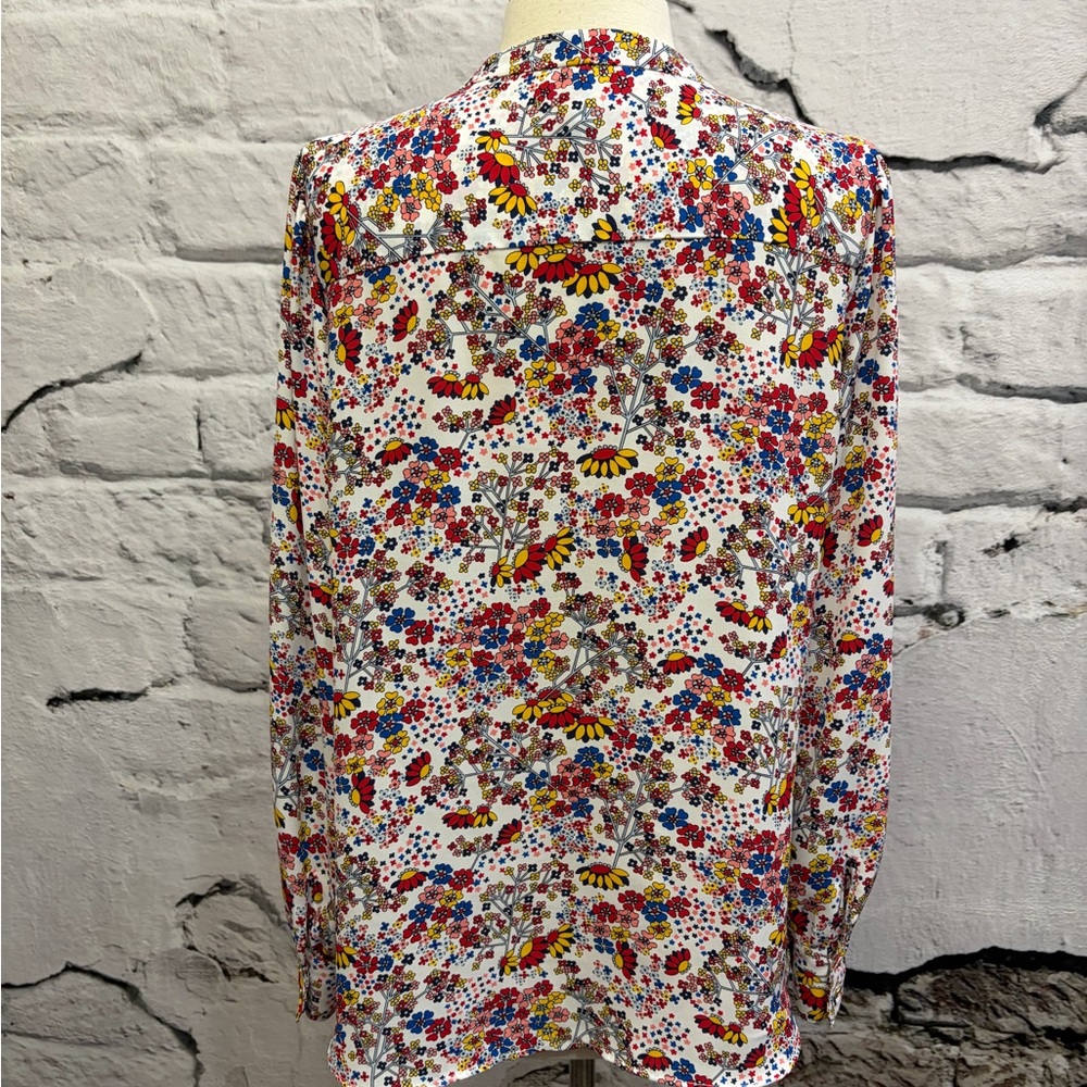 Talbots Meadow Multicolor Floral Bow Tie Neck Blouse Long Sleeve Romantic - Picture 8 of 10